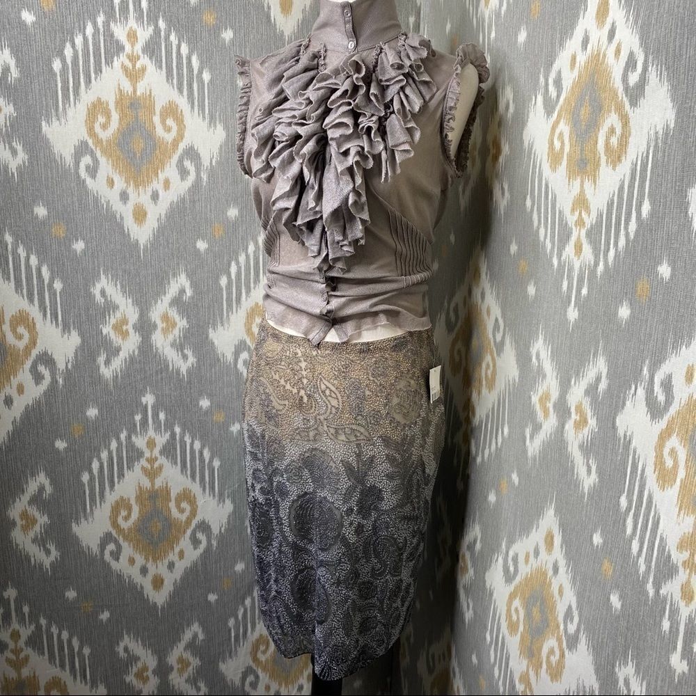 Ralph Lauren Bleeker Gray Multi Seed Bead Floral Motif Pencil Skirt